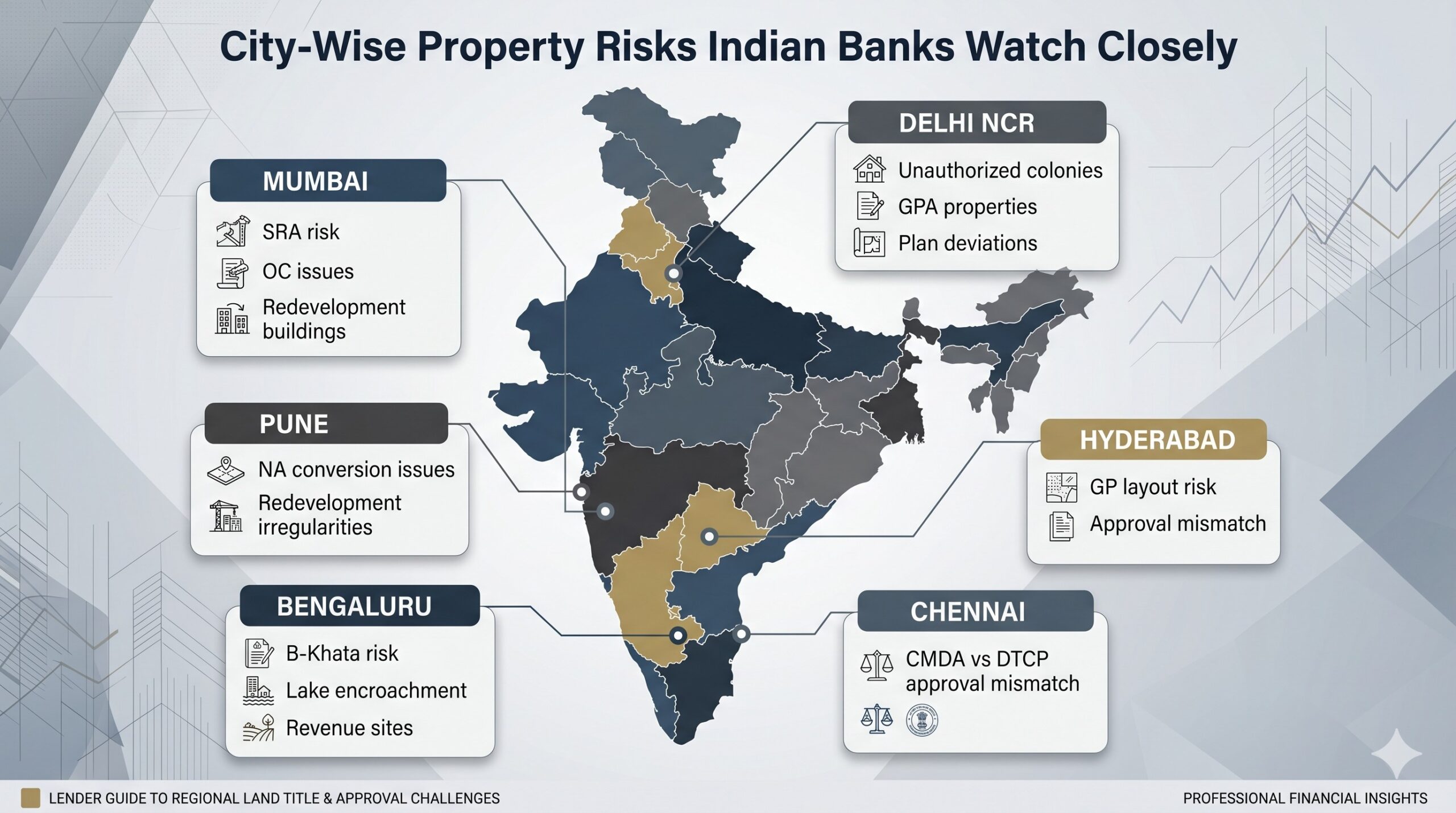 City-wise property risks Indian banks watch closely in Mumbai Delhi NCR Bengaluru Chennai Hyderabad Pune