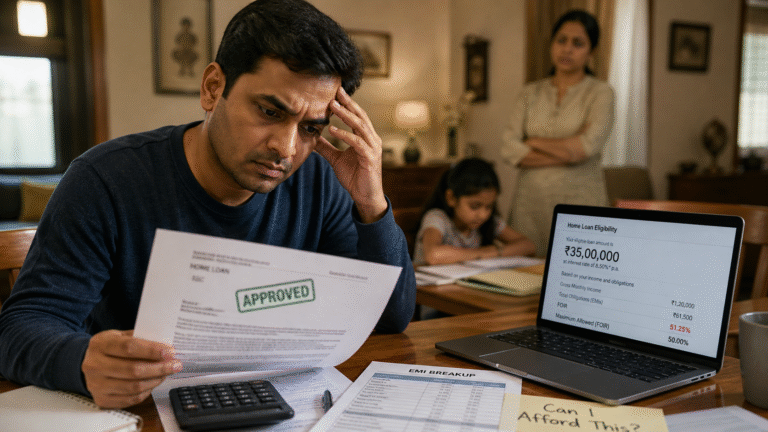 Man stressed while checking home loan eligibility and FOIR calculation in India